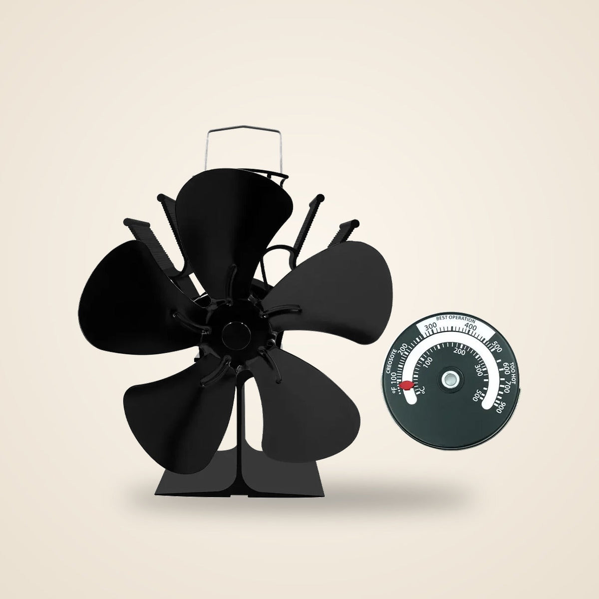 Heat-Powered Wood Stove Fan + Stove Thermometer