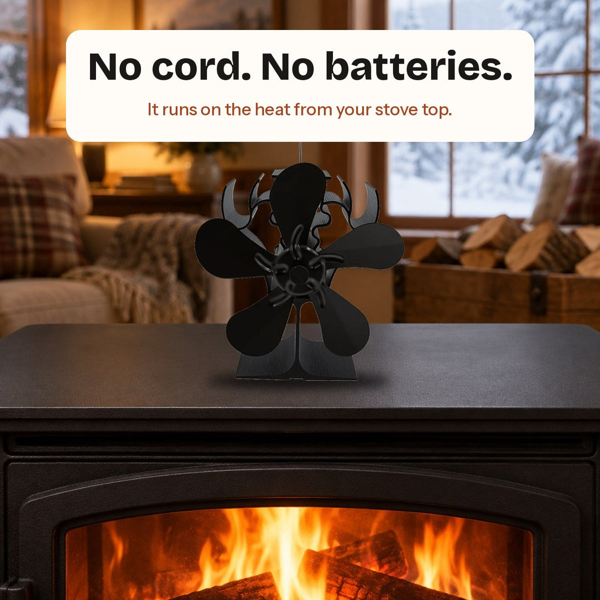 Heat-Powered Wood Stove Fan + Stove Thermometer