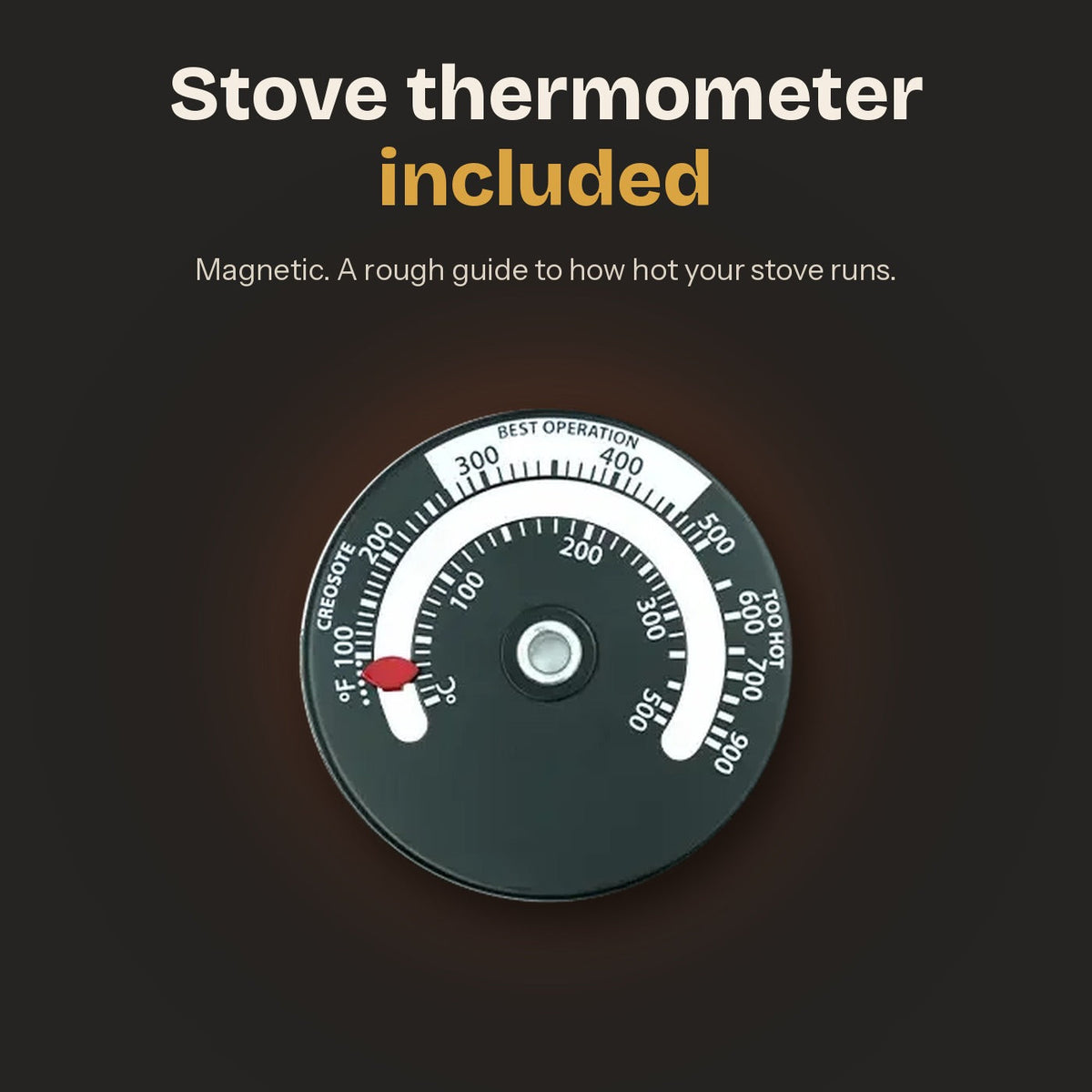 Heat-Powered Wood Stove Fan + Stove Thermometer