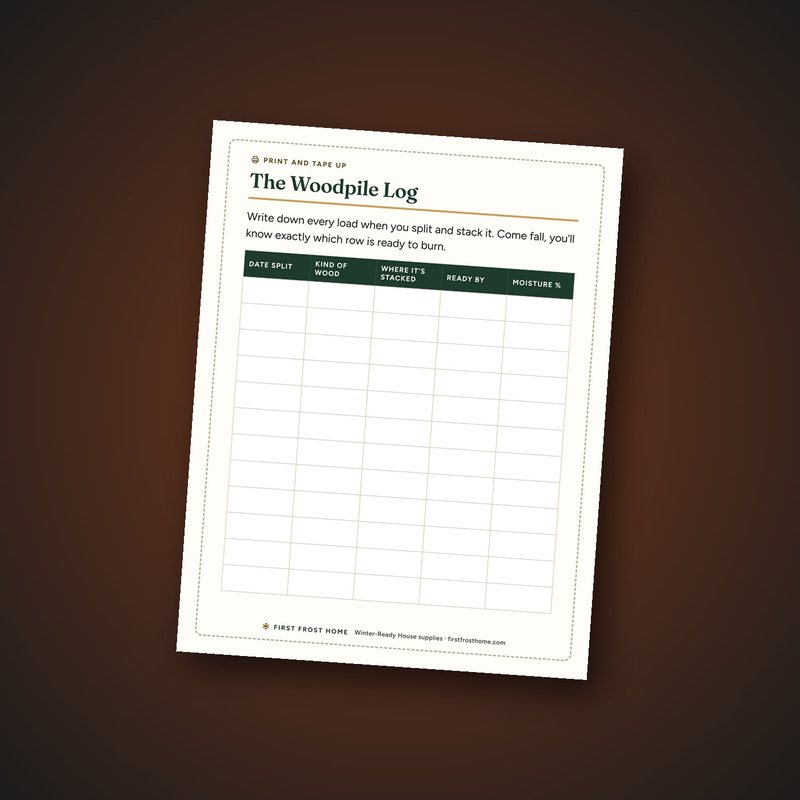 The big-print Woodpile Log card, printed